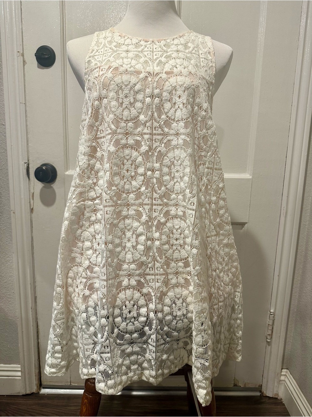 Free People Cream Crochet Lace A-line Mini Dress Boho Chic Women’s M